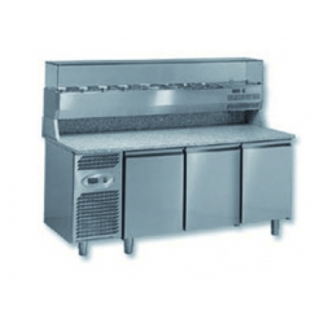 Ventilated negative refrigerated pizza prep worktable - 400 x 600 - depth 800